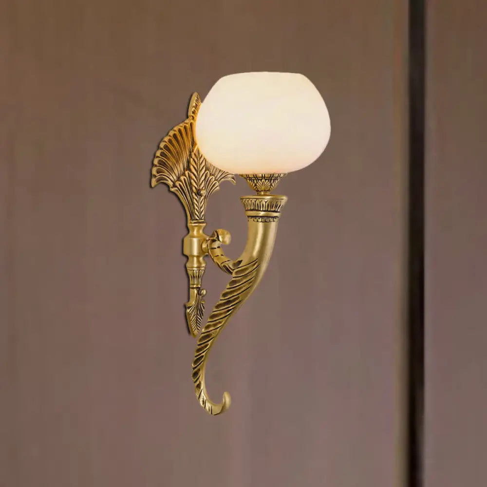 Traditional Opal Glass Wall Sconce In Gold - 1 Light Lighting For Living Room