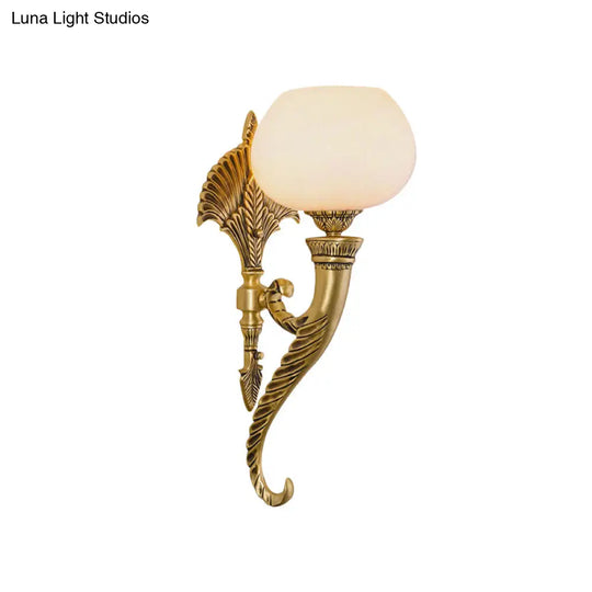 Traditional Opal Glass Wall Sconce In Gold - 1 Light Lighting For Living Room