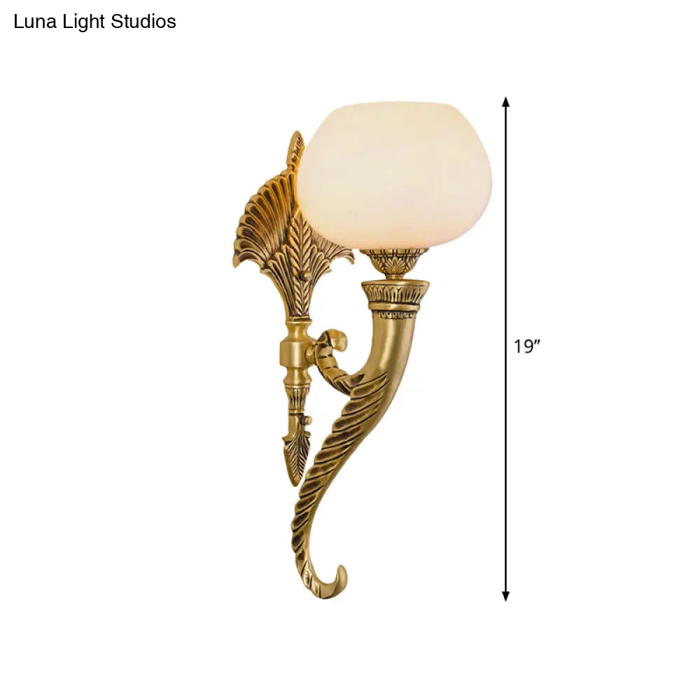 Traditional Opal Glass Wall Sconce In Gold - 1 Light Lighting For Living Room