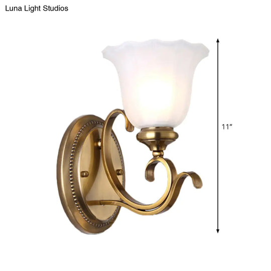 Traditional Opal Glass Wall Sconce With Gold Finish & Petal Shade - Corridor Lighting Fixture