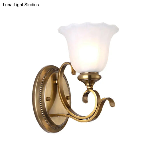 Traditional Opal Glass Wall Sconce With Gold Finish & Petal Shade - Corridor Lighting Fixture