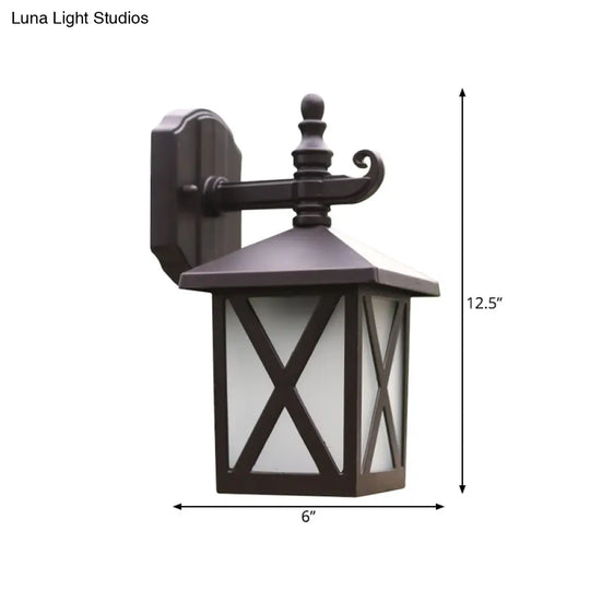 Traditional Outdoor Frosted Glass Wall Sconce In Dark Coffee Finish