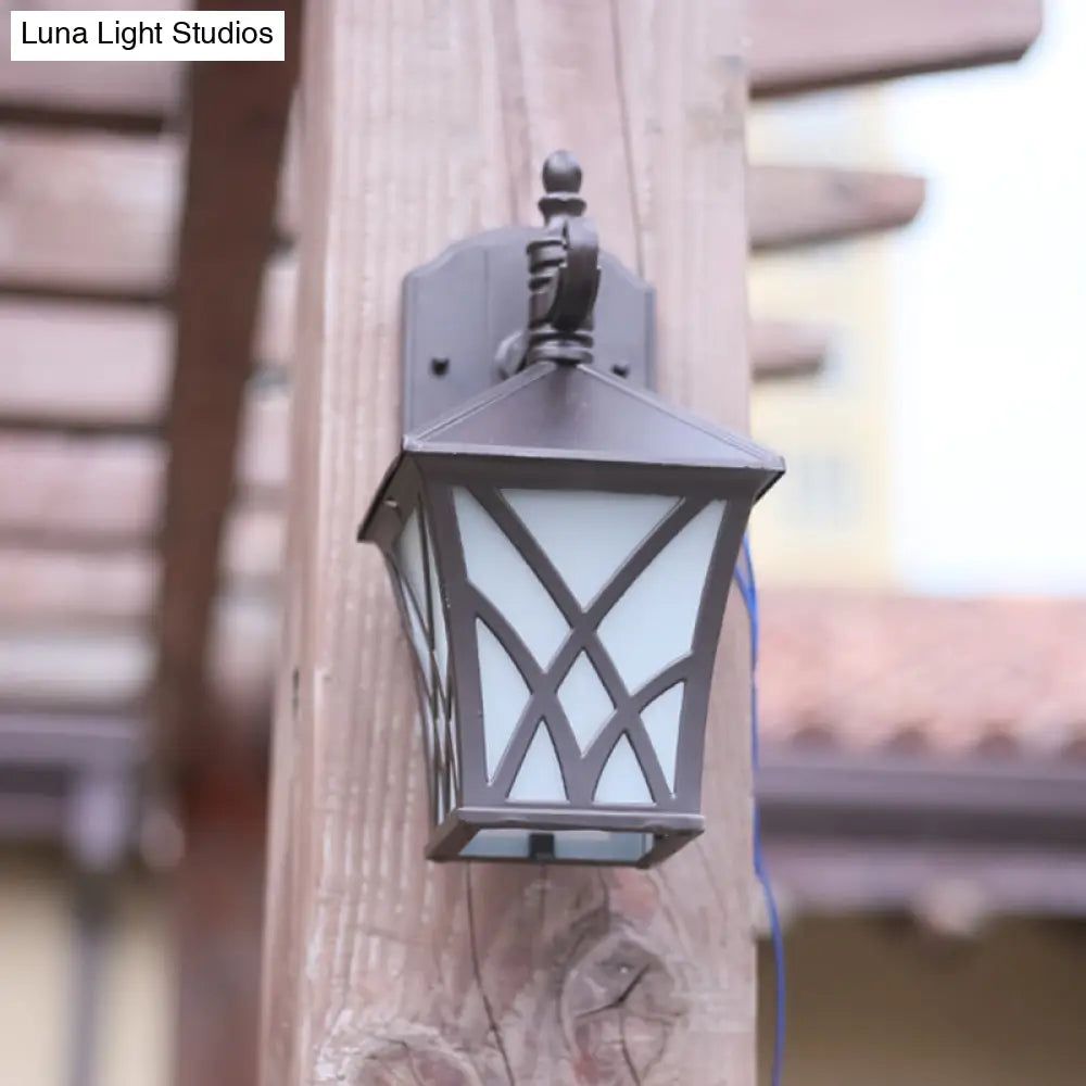 Traditional Outdoor Frosted Glass Wall Sconce In Dark Coffee Finish