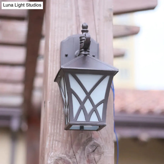 Traditional Outdoor Frosted Glass Wall Sconce In Dark Coffee Finish