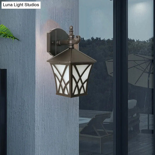 Traditional Outdoor Frosted Glass Wall Sconce In Dark Coffee Finish