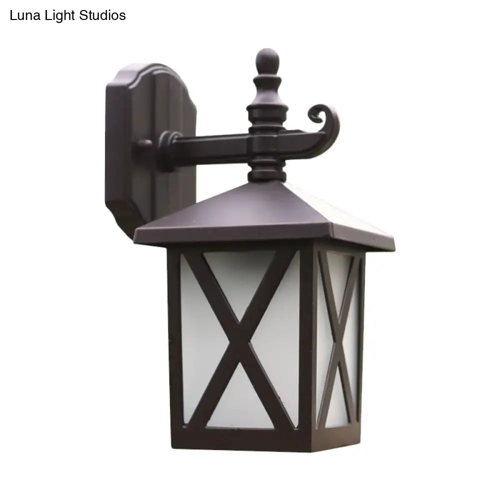 Traditional Outdoor Frosted Glass Wall Sconce In Dark Coffee Finish