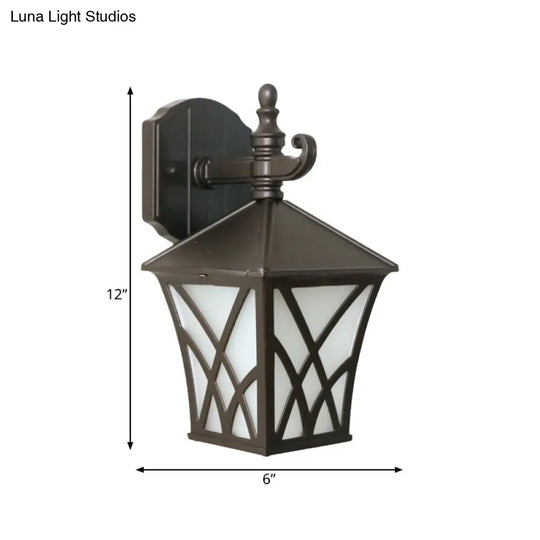 Traditional Outdoor Frosted Glass Wall Sconce In Dark Coffee Finish