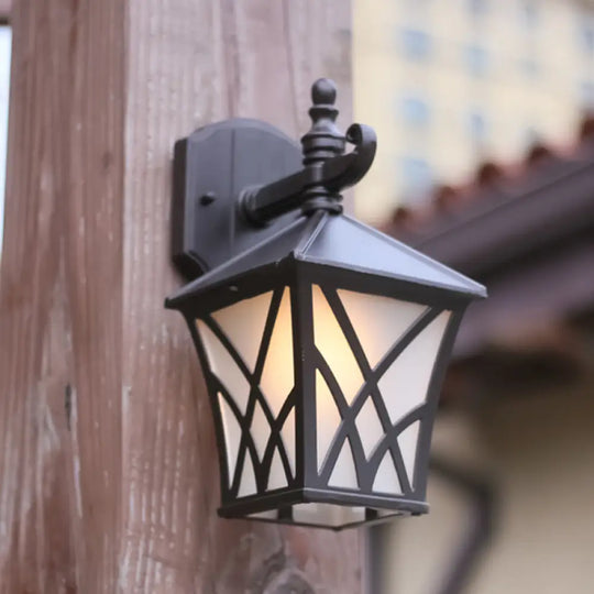 Traditional Outdoor Frosted Glass Wall Sconce In Dark Coffee Finish / B