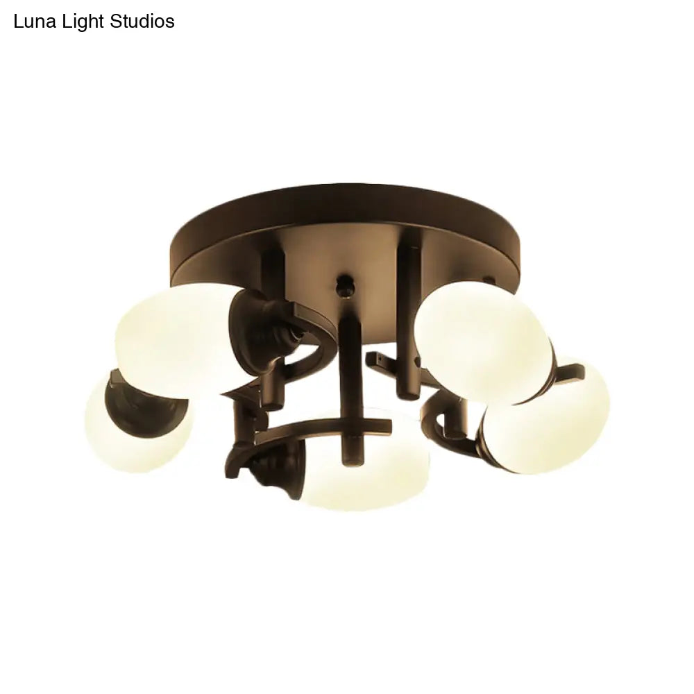 Traditional Oval Glass Ceiling Light Fixture With 3/5/7 White Lights - Black Finish For Living Room