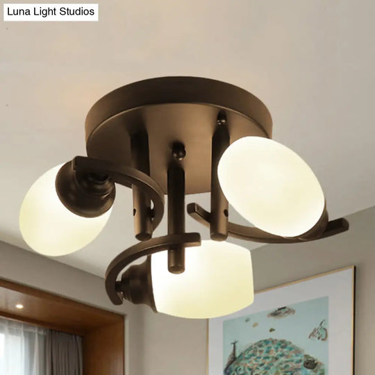 Traditional Oval Glass Ceiling Light Fixture With 3/5/7 White Lights - Black Finish For Living Room