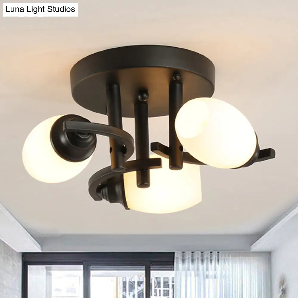 Traditional Oval Glass Ceiling Light Fixture With 3/5/7 White Lights - Black Finish For Living Room