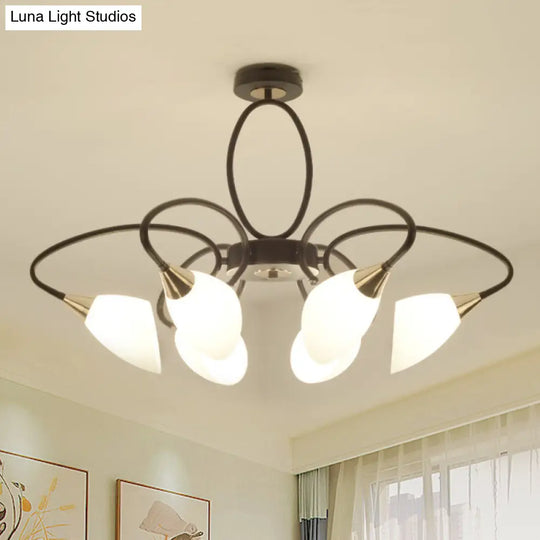 Traditional Oval White Glass Semi Flush Mount Ceiling Light With 6/8 Lights - Black Finish For