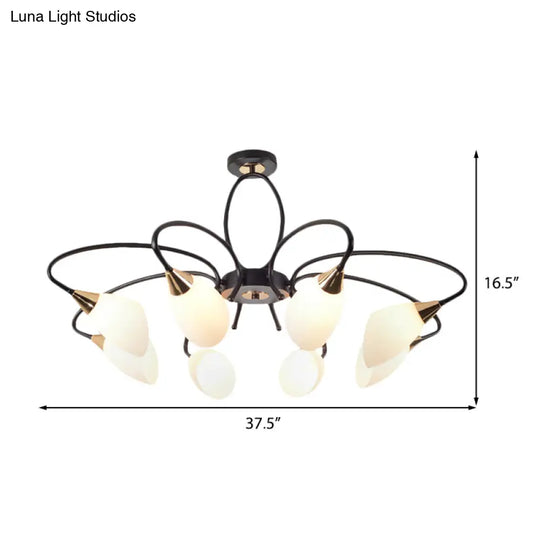 Traditional Oval White Glass Semi Flush Mount Ceiling Light With 6/8 Lights - Black Finish For