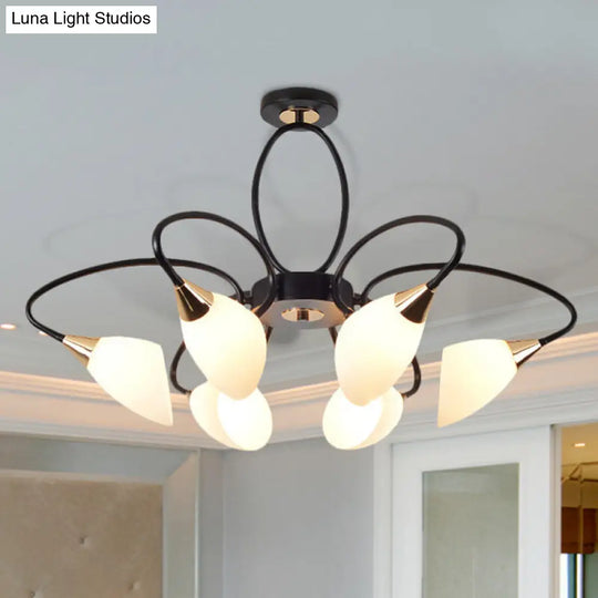 Traditional Oval White Glass Semi Flush Mount Ceiling Light With 6/8 Lights - Black Finish For