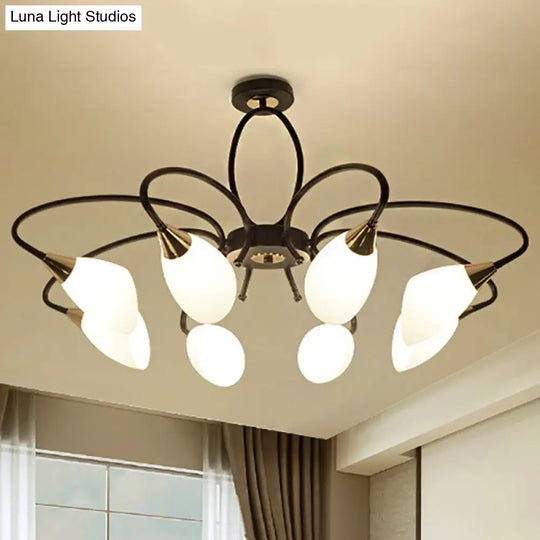 Traditional Oval White Glass Semi Flush Mount Ceiling Light With 6/8 Lights - Black Finish For