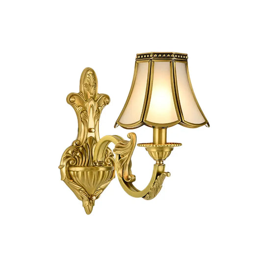 Traditional Polished Brass Flared Wall Sconce With Frosted Glass 1 / A