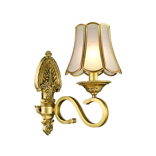 Traditional Polished Brass Flared Wall Sconce With Frosted Glass 1 / B