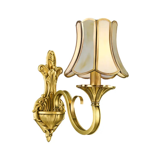 Traditional Polished Brass Flared Wall Sconce With Frosted Glass 1 / C