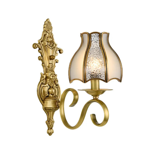 Traditional Polished Brass Flared Wall Sconce With Frosted Glass 1 / D