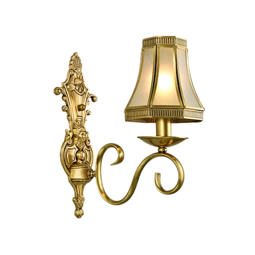 Traditional Polished Brass Flared Wall Sconce With Frosted Glass 1 / E