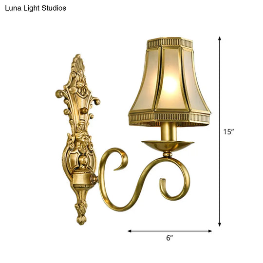 Traditional Polished Brass Flared Wall Sconce With Frosted Glass