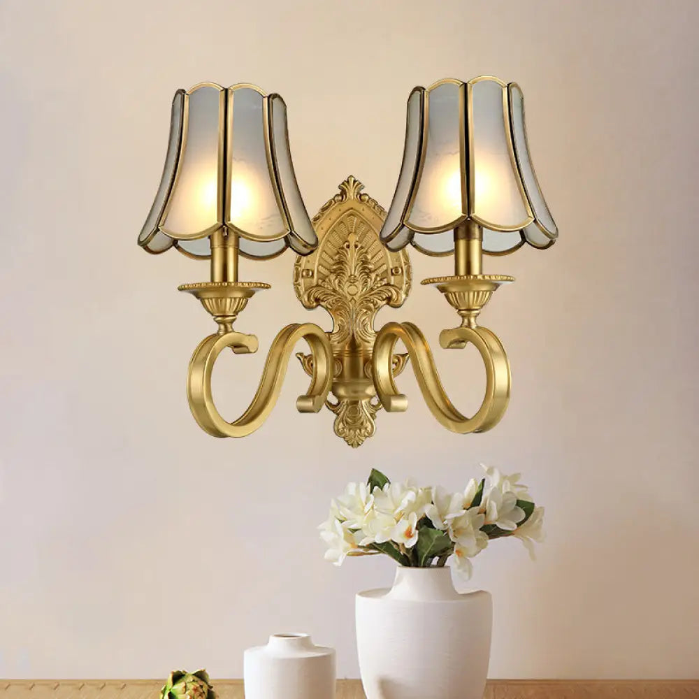 Traditional Polished Brass Flared Wall Sconce With Frosted Glass 2 / B