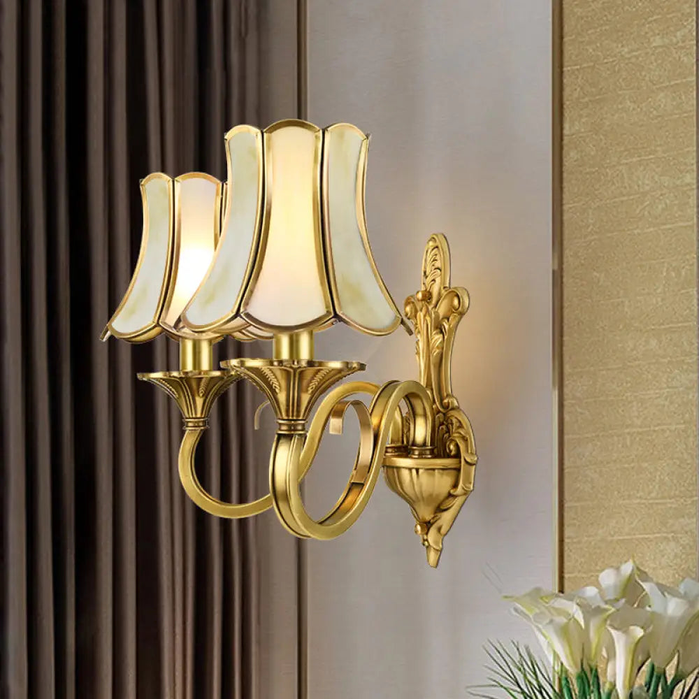 Traditional Polished Brass Flared Wall Sconce With Frosted Glass 2 / C