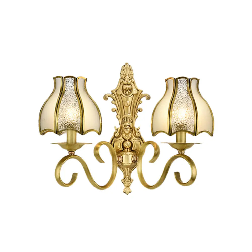 Traditional Polished Brass Flared Wall Sconce With Frosted Glass 2 / D