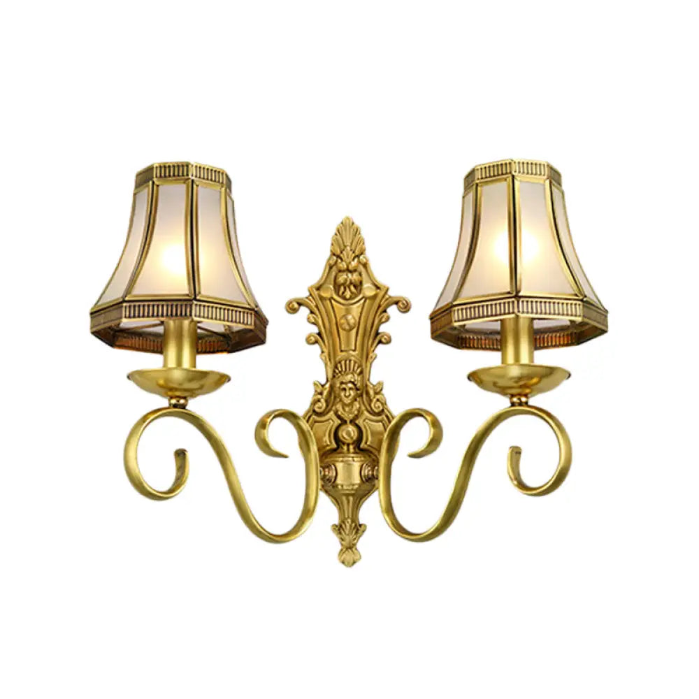 Traditional Polished Brass Flared Wall Sconce With Frosted Glass 2 / E