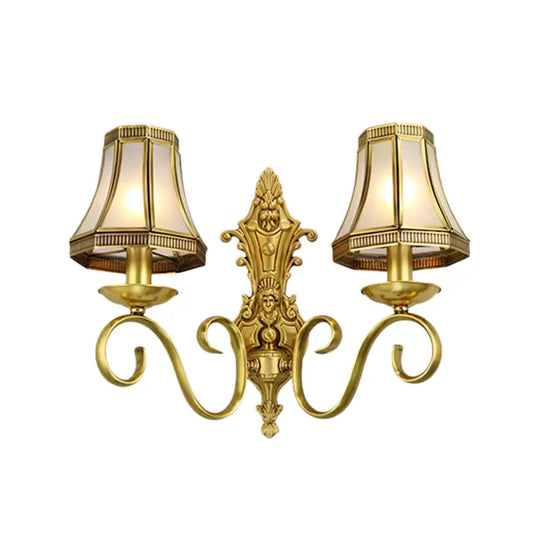 Traditional Polished Brass Flared Wall Sconce With Frosted Glass 2 / E