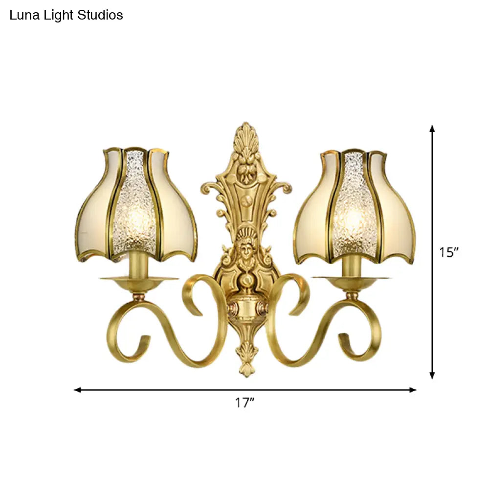 Traditional Polished Brass Flared Wall Sconce With Frosted Glass