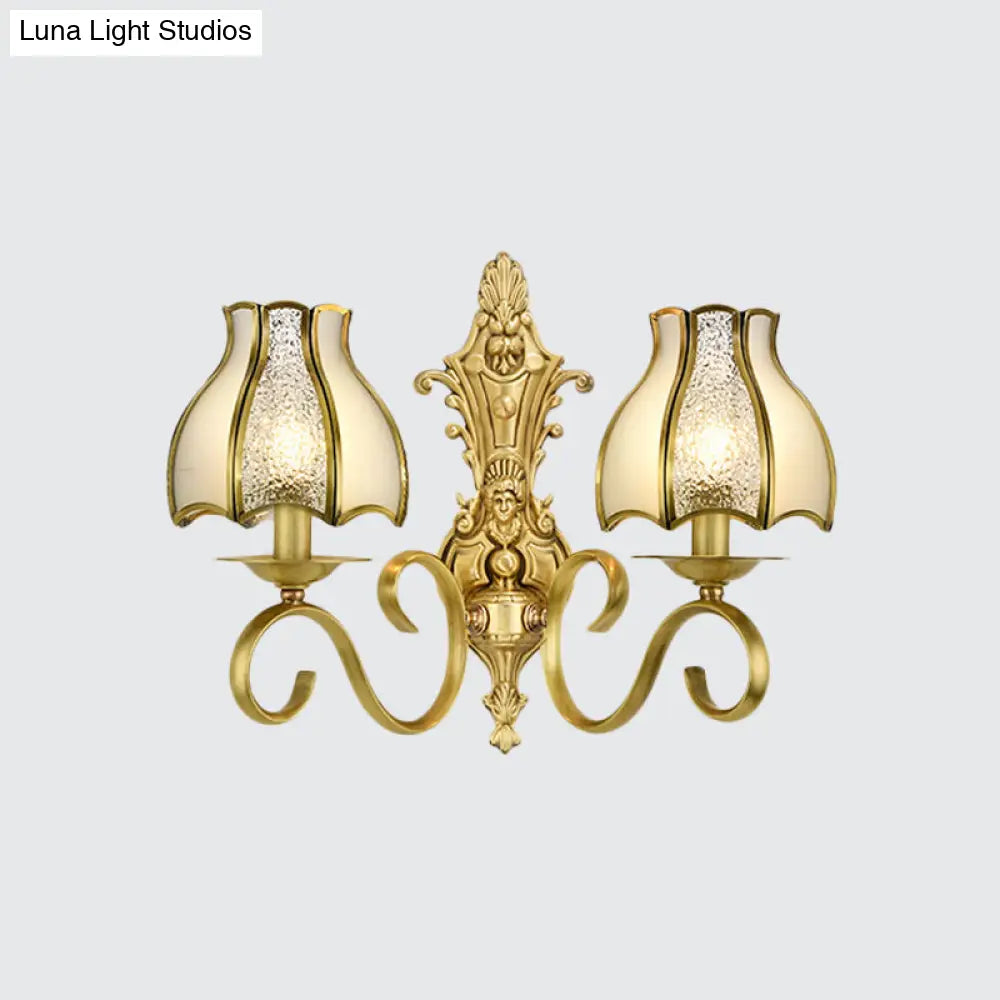 Traditional Polished Brass Flared Wall Sconce With Frosted Glass