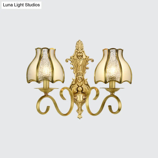 Traditional Polished Brass Flared Wall Sconce With Frosted Glass