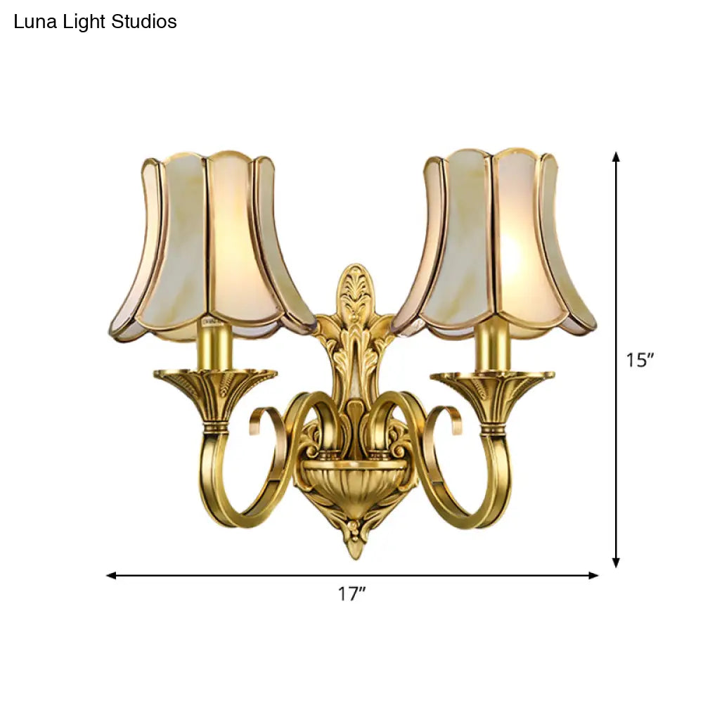 Traditional Polished Brass Flared Wall Sconce With Frosted Glass