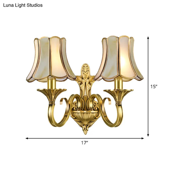 Traditional Polished Brass Flared Wall Sconce With Frosted Glass