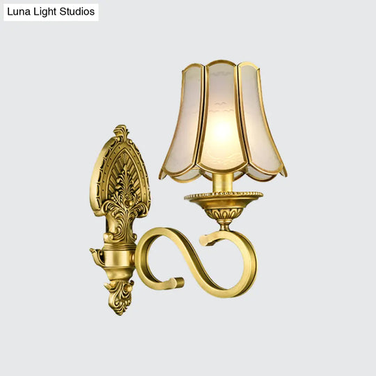 Traditional Polished Brass Flared Wall Sconce With Frosted Glass