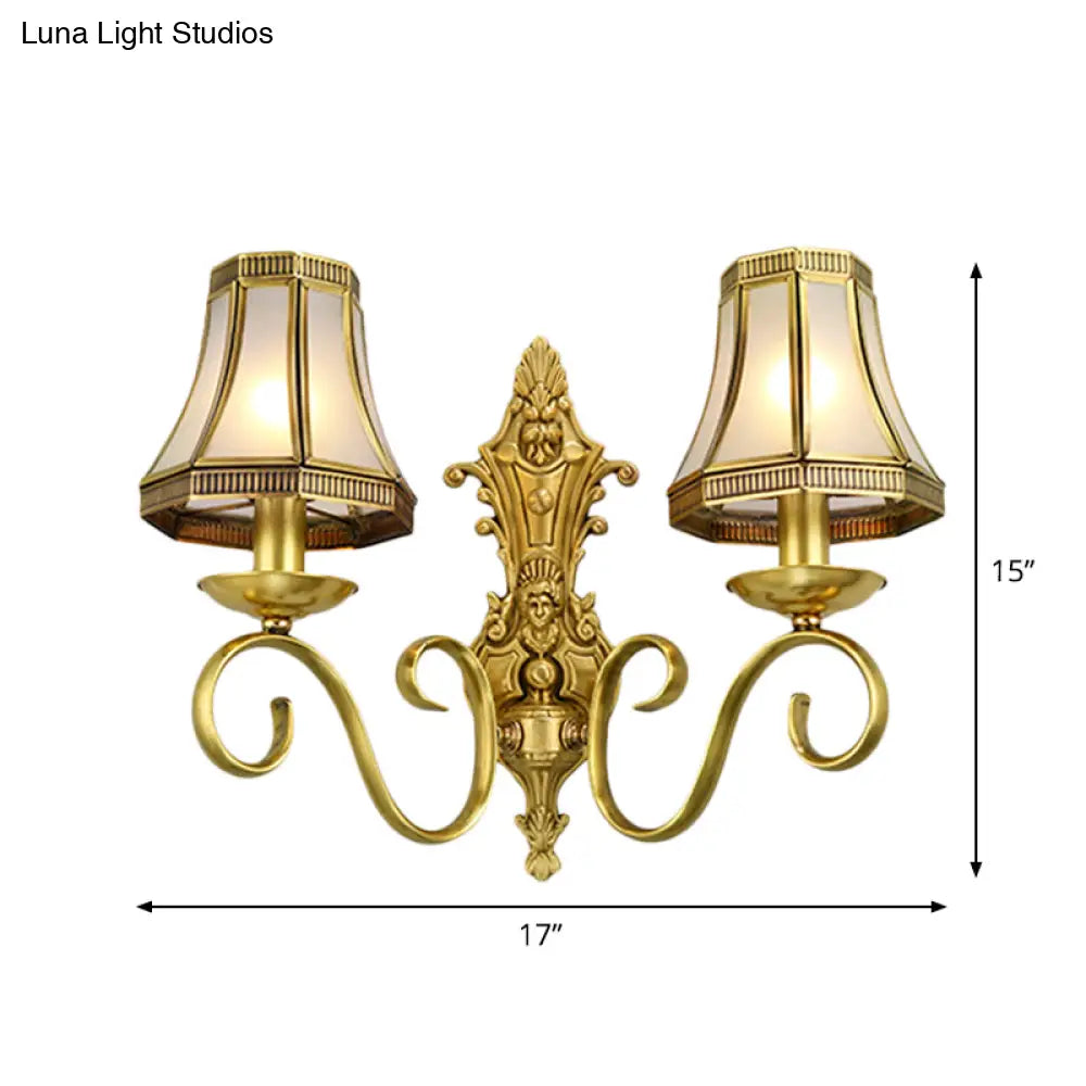 Traditional Polished Brass Flared Wall Sconce With Frosted Glass