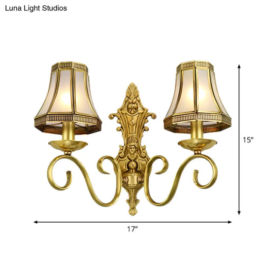 Traditional Polished Brass Flared Wall Sconce With Frosted Glass