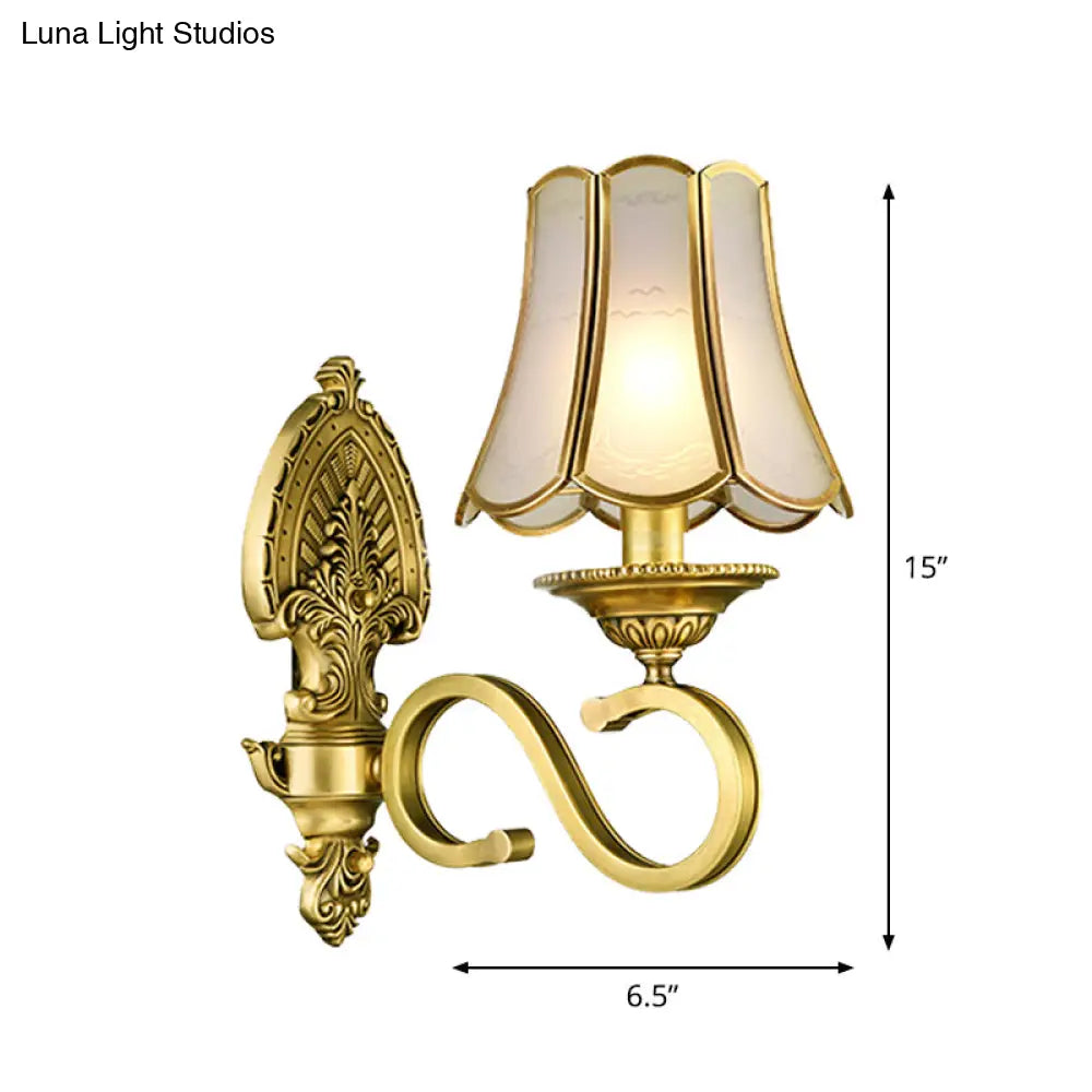 Traditional Polished Brass Flared Wall Sconce With Frosted Glass