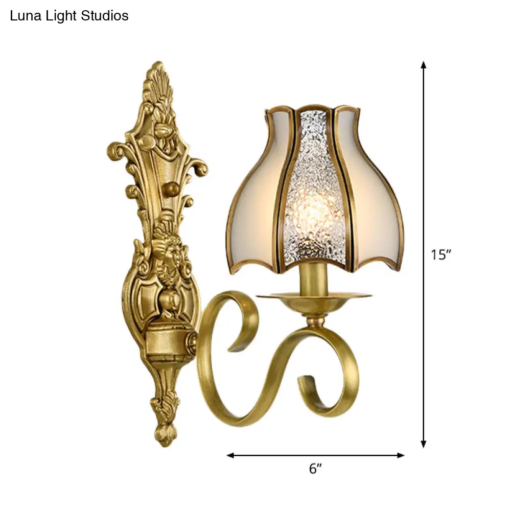 Traditional Polished Brass Flared Wall Sconce With Frosted Glass