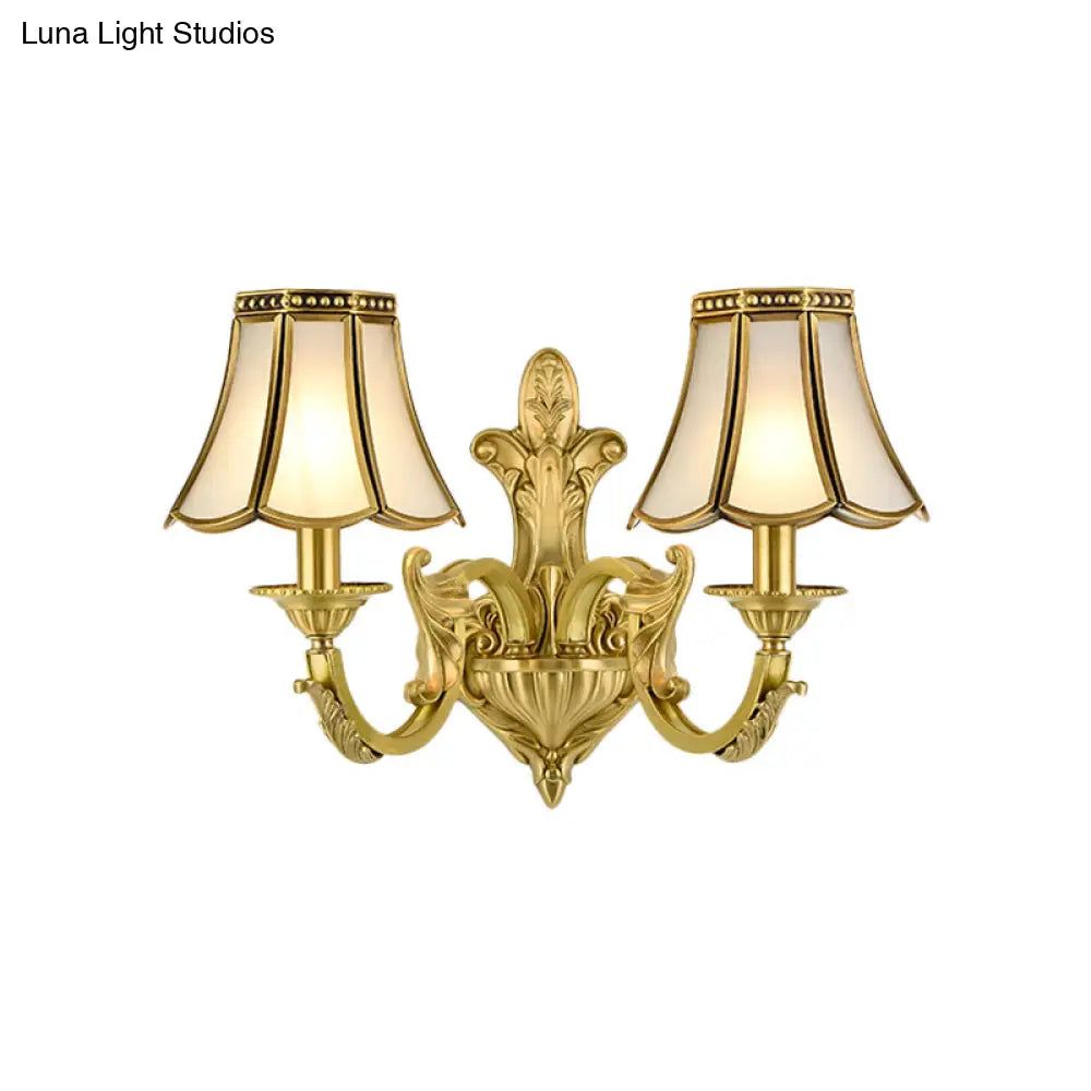 Traditional Polished Brass Flared Wall Sconce With Frosted Glass