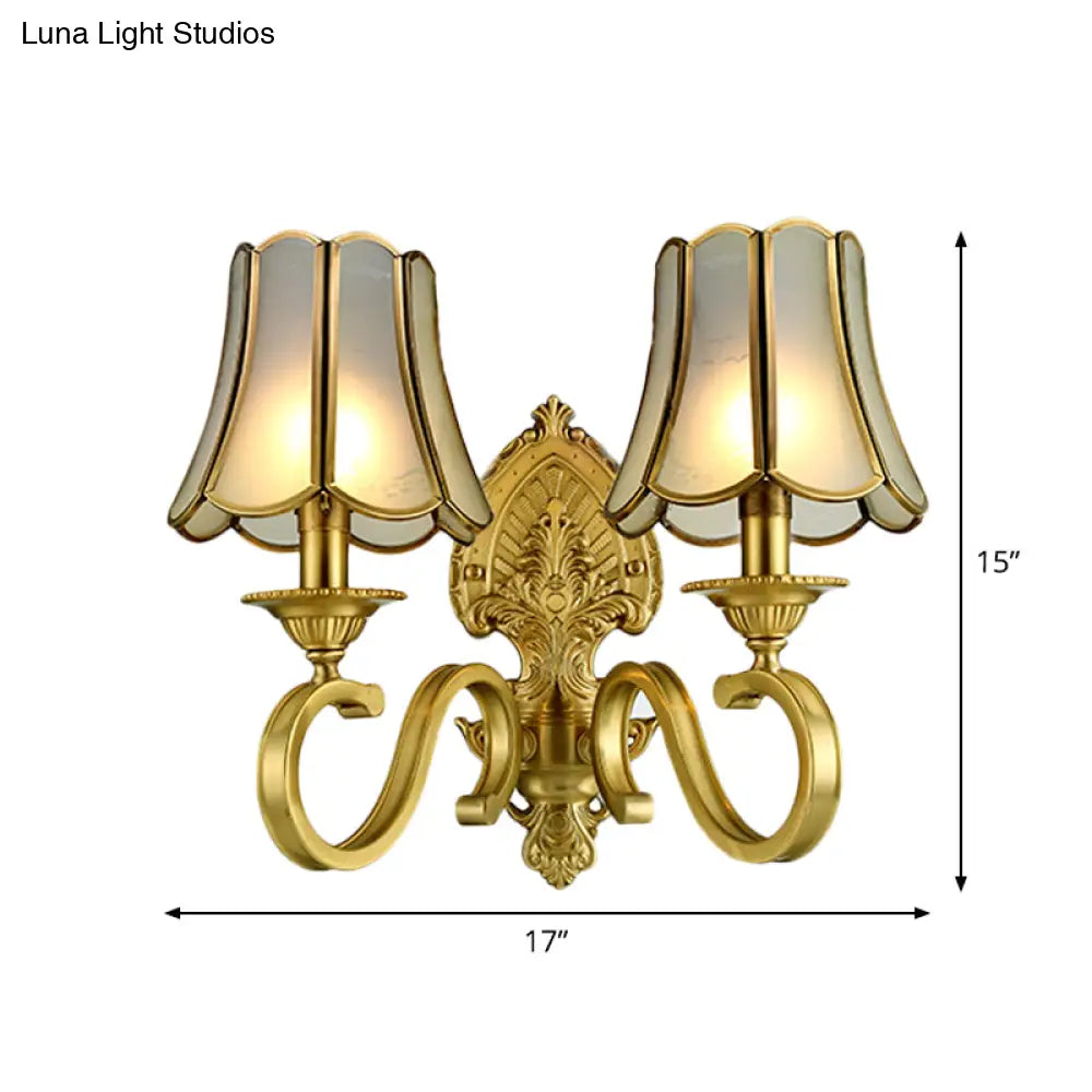 Traditional Polished Brass Flared Wall Sconce With Frosted Glass