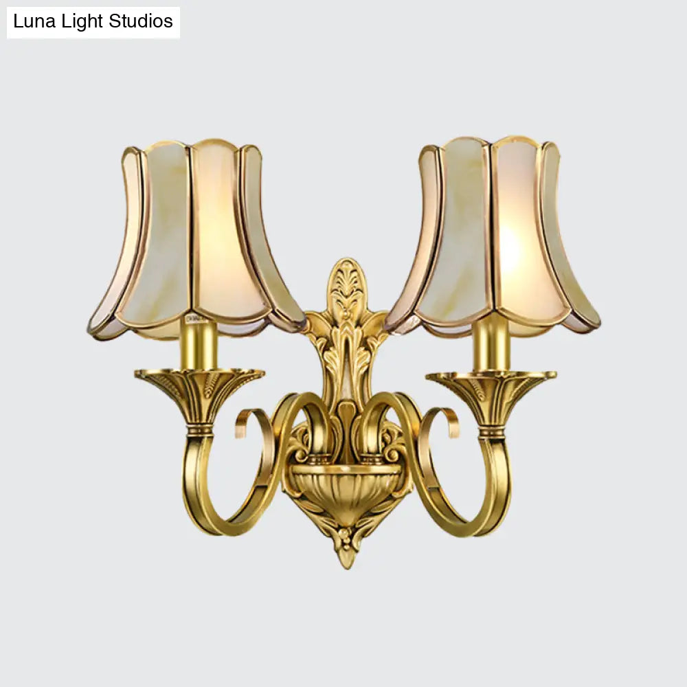 Traditional Polished Brass Flared Wall Sconce With Frosted Glass