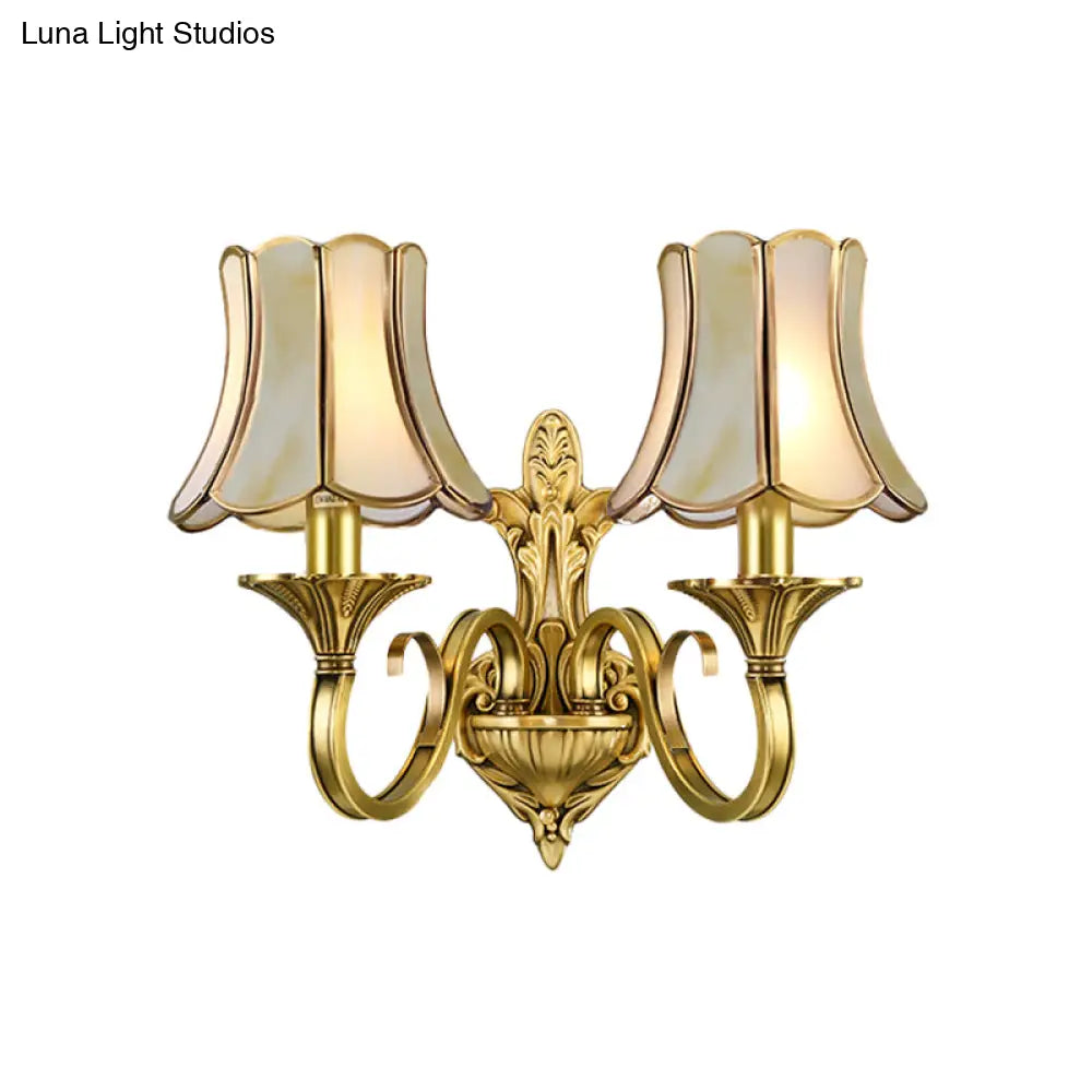 Traditional Polished Brass Flared Wall Sconce With Frosted Glass