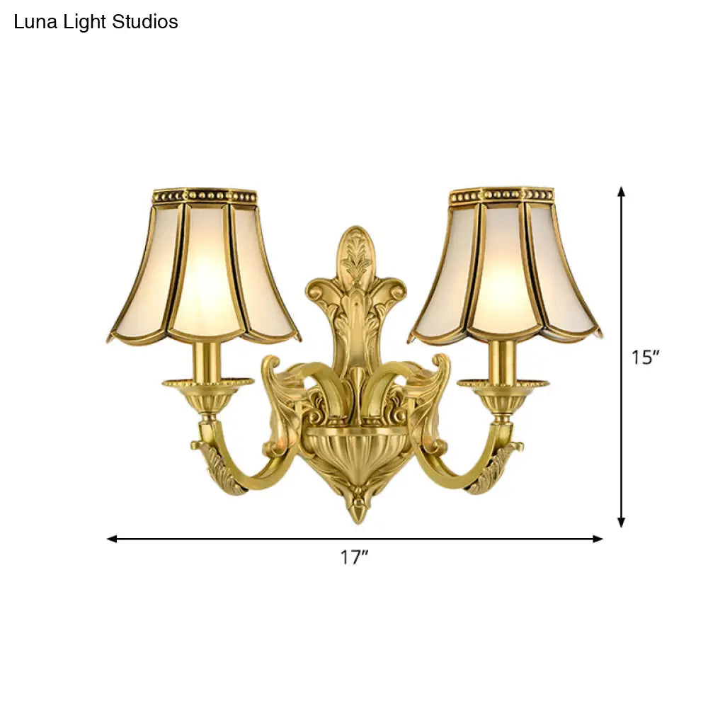 Traditional Polished Brass Flared Wall Sconce With Frosted Glass