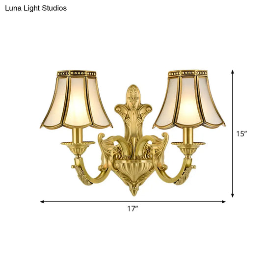 Traditional Polished Brass Flared Wall Sconce With Frosted Glass