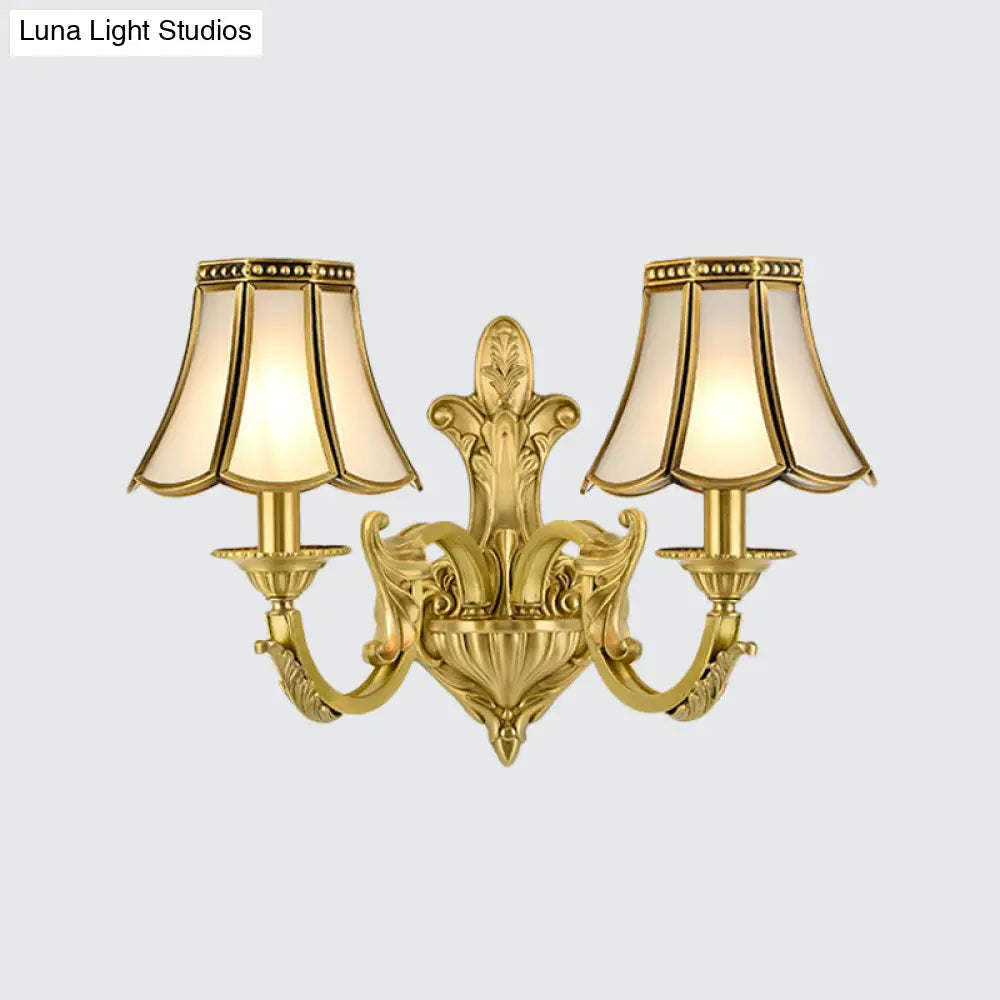 Traditional Polished Brass Flared Wall Sconce With Frosted Glass