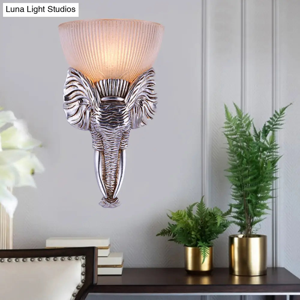 Traditional Prism Glass Silver Elephant Sconce Light - Wall Mounted Hallway 1-Light Fixture