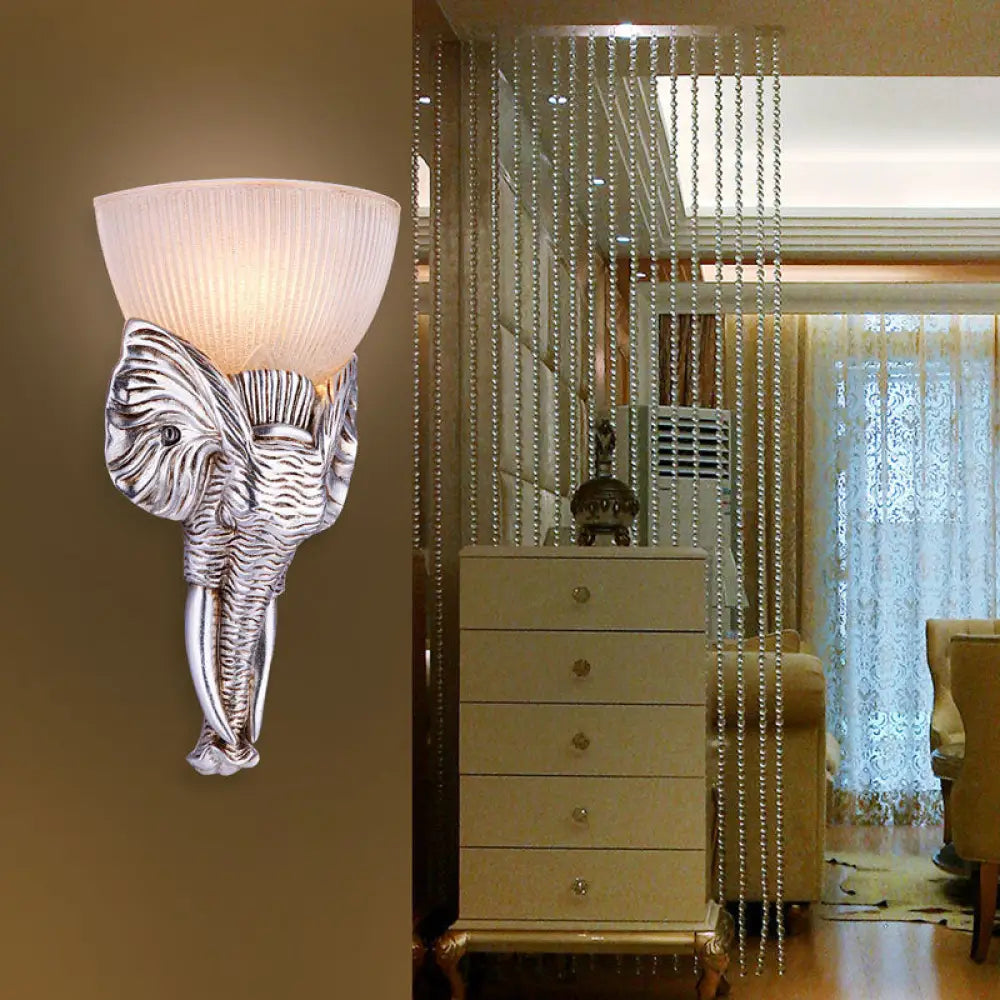 Traditional Prism Glass Silver Elephant Sconce Light - Wall Mounted Hallway 1-Light Fixture