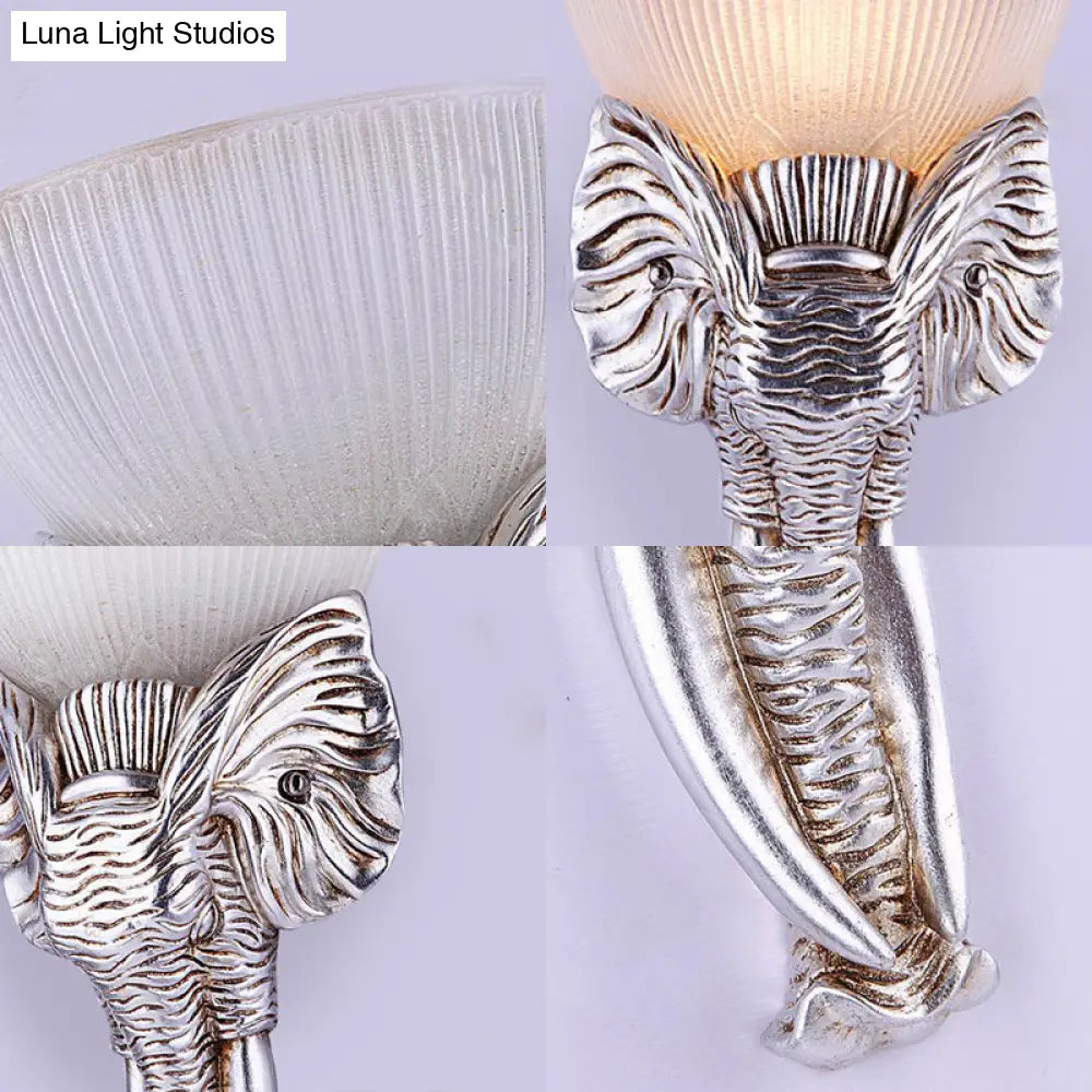 Traditional Prism Glass Silver Elephant Sconce Light - Wall Mounted Hallway 1-Light Fixture